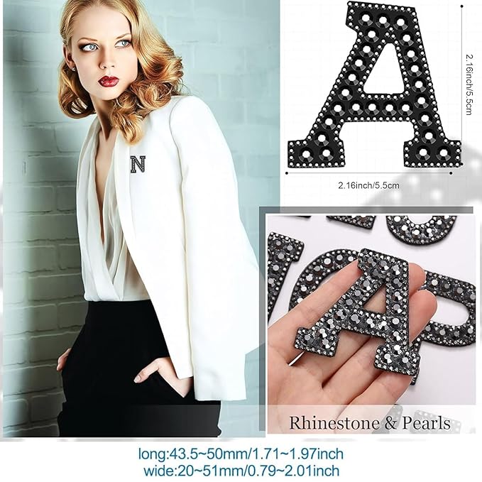 Letter I Black Rivet Hematite Hot fix Or Sew Patch