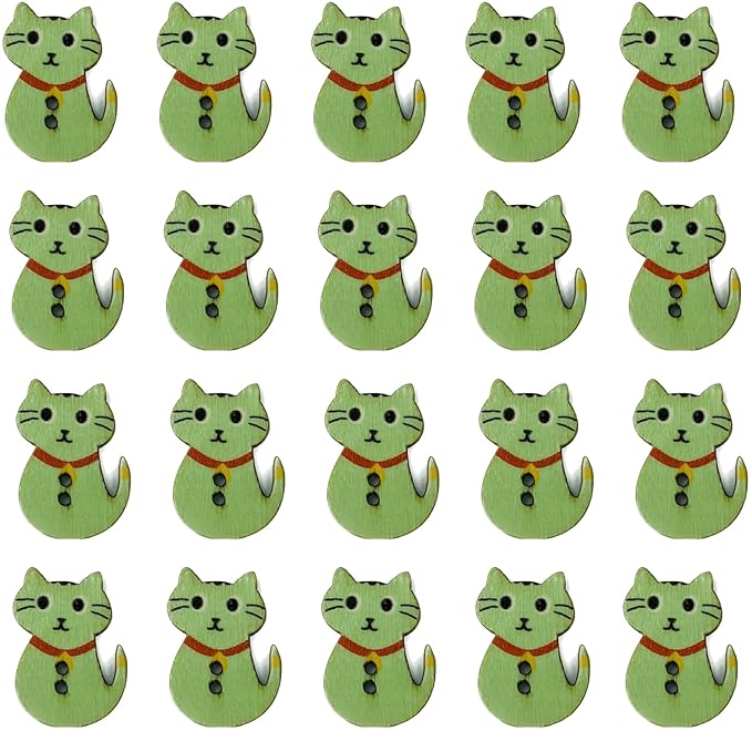Wooden Cute Kitty Buttons(Set of 20)