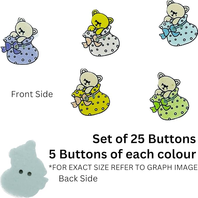 Teddy Bear All Color Wooden Buttons(Set of 25)