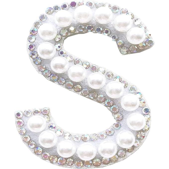 Letter S White Pearl Rhinestone Hot fix Or Sew Patch