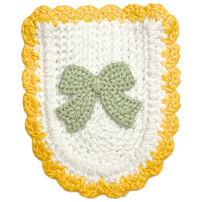 Textured knitted Bow and Border Crochet Patch