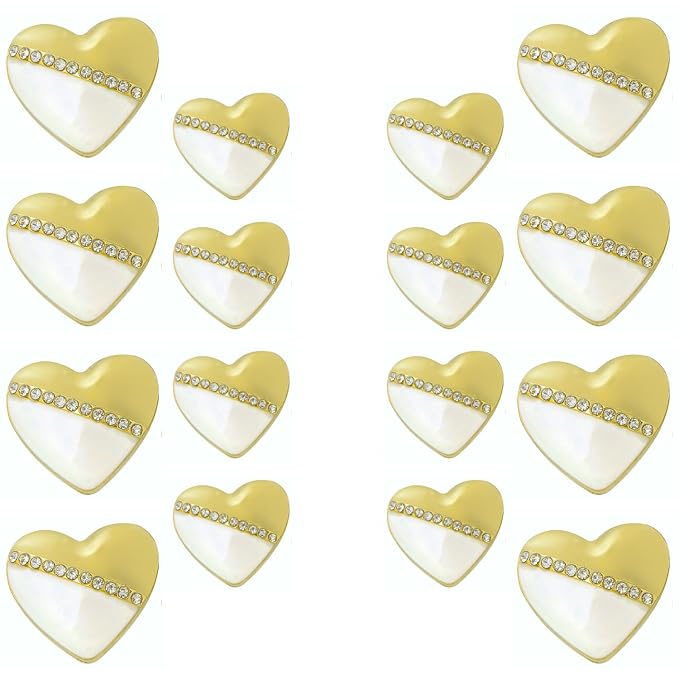 Heart-Shaped Pearl Metal Buttons with Gold & Black Accents