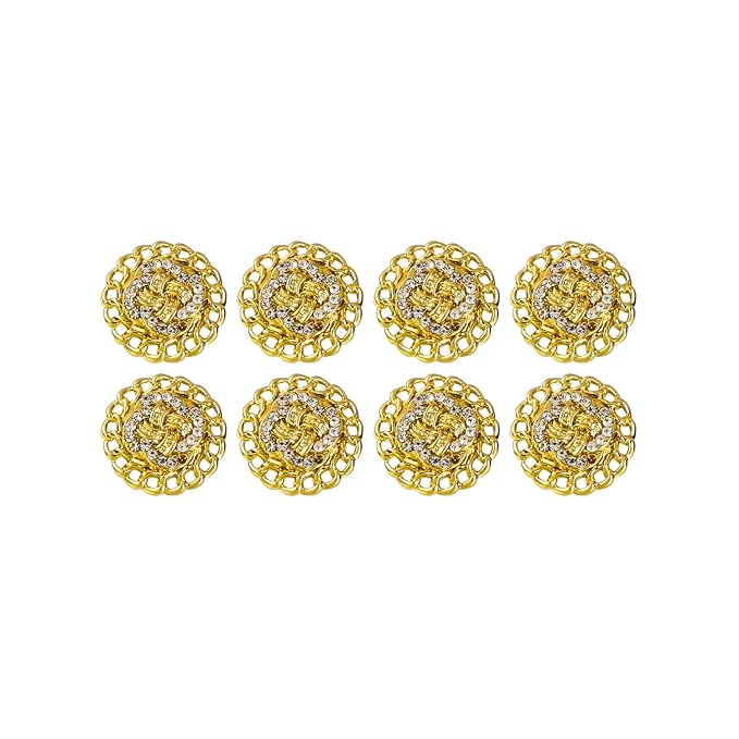 Circular Border Design with Diamond Accents Metal Buttons (8 Small + 6 Big)