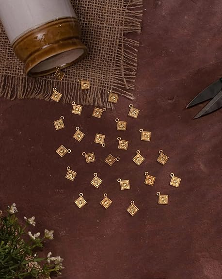 Gold Square Pendants with Intricate Design