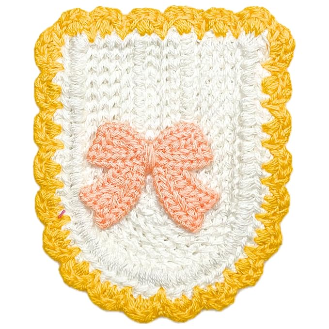 Textured knitted Bow and Border Crochet Patch