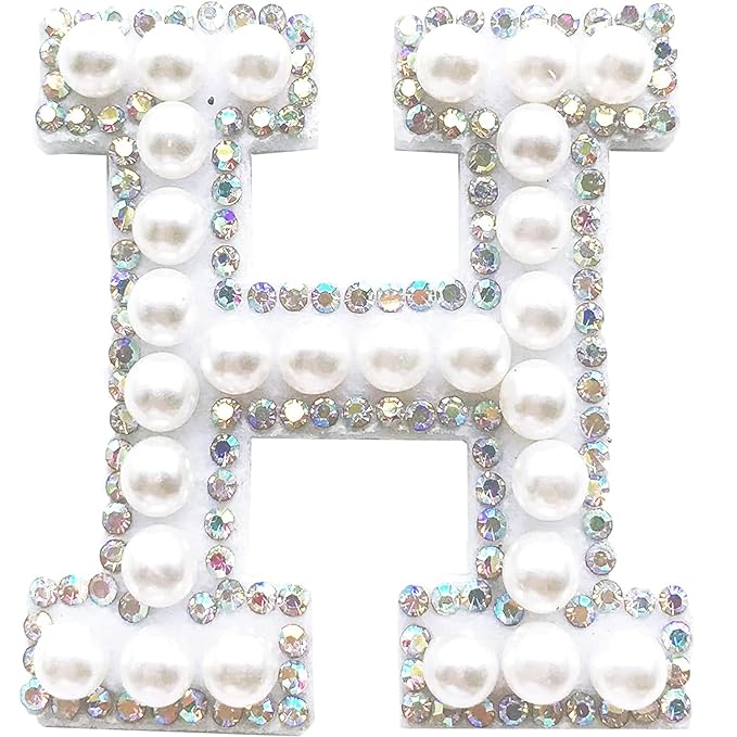 Letter H White Pearl Rhinestone Hot fix Or Sew Patch