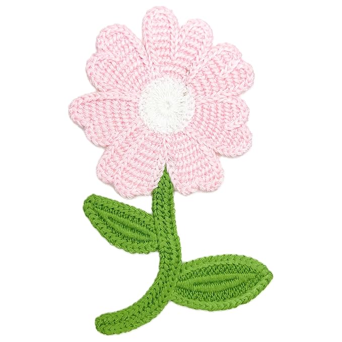 Crochet Sun Flower with Leaves Sew On Applique Patches