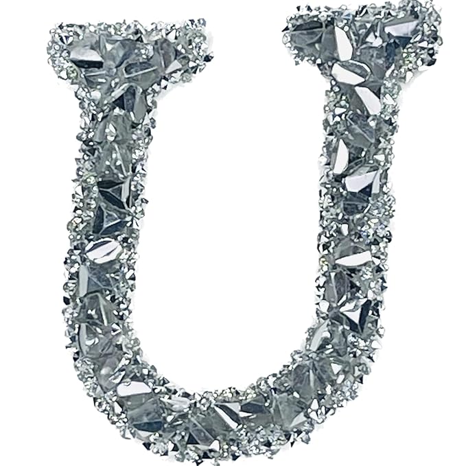 Letter U White Sparkling Rhinestone Patch