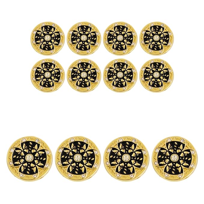 Black Flora White Centers Metal Buttons