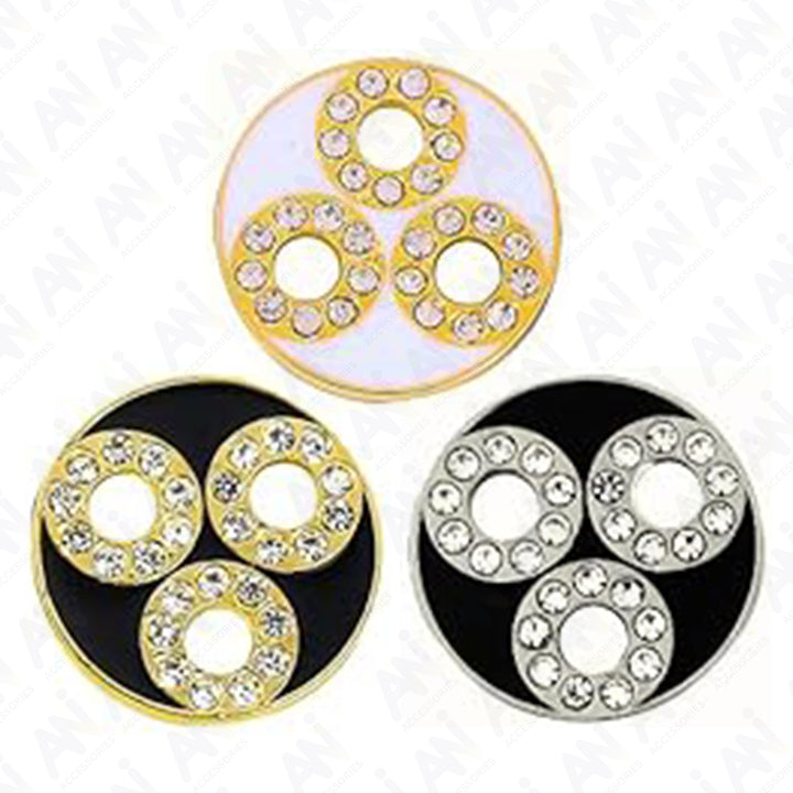 Circular Metal Buttons with Diamond Accents