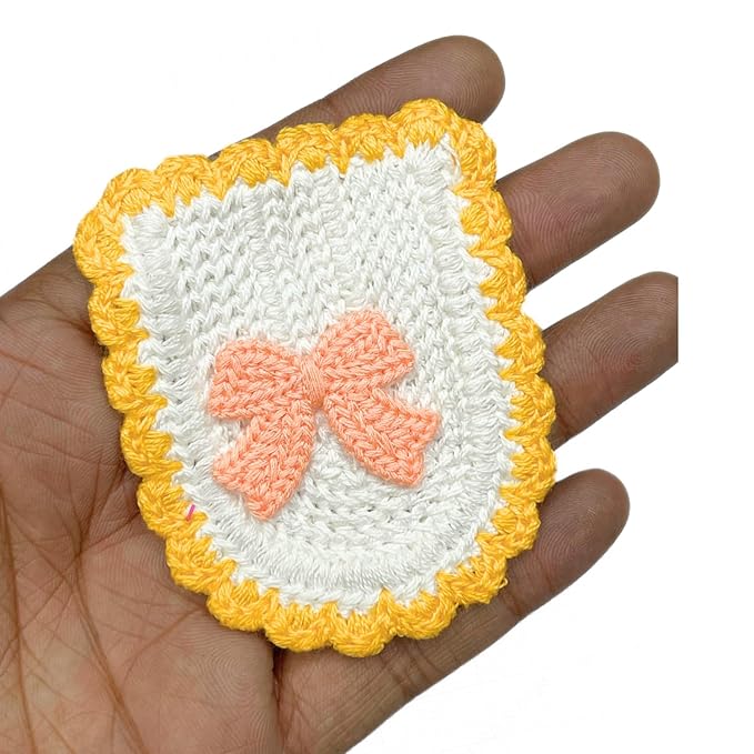 Textured knitted Bow and Border Crochet Patch