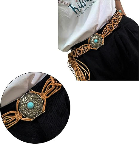 Ethnic Brown Macrame Belt with Circular Beaded Accent  Macrame Belt