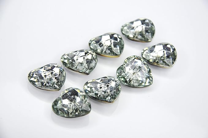 Silver Crystal Heart-Shaped Acrylic Buttons