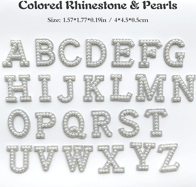 Letter L White Pearl Rhinestone Hot fix Or Sew Patch