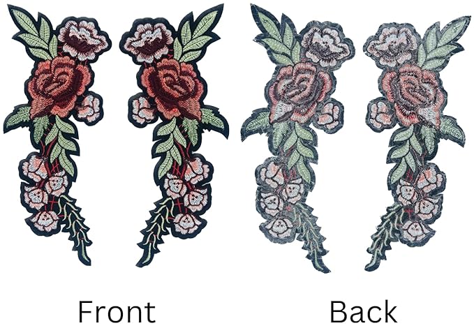 2 Piece Red Rose Flower Embroidered Heat-Transfer & Sew On Appliques Patch