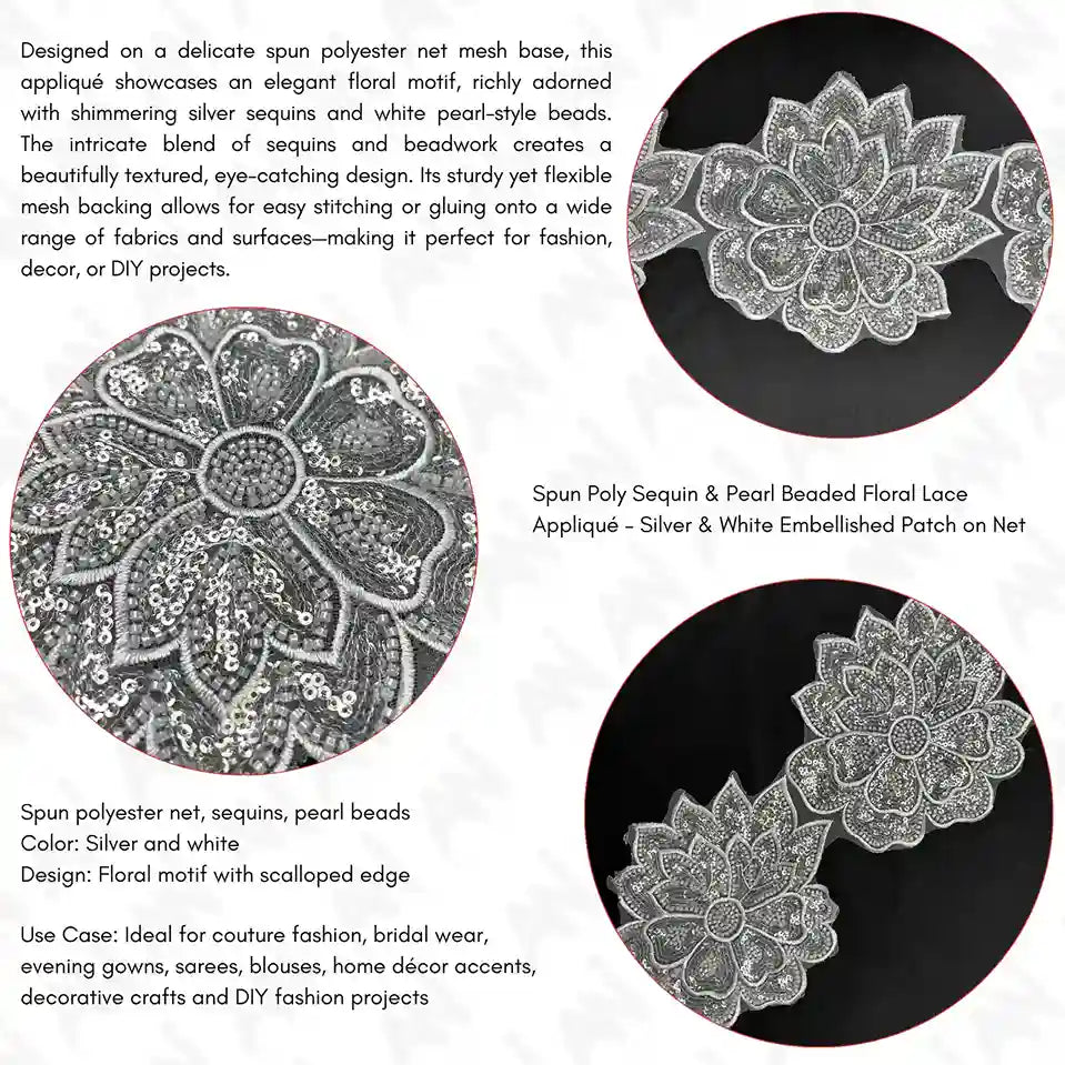 Beaded cut work Lotus Lace Trim on net | 1 meter