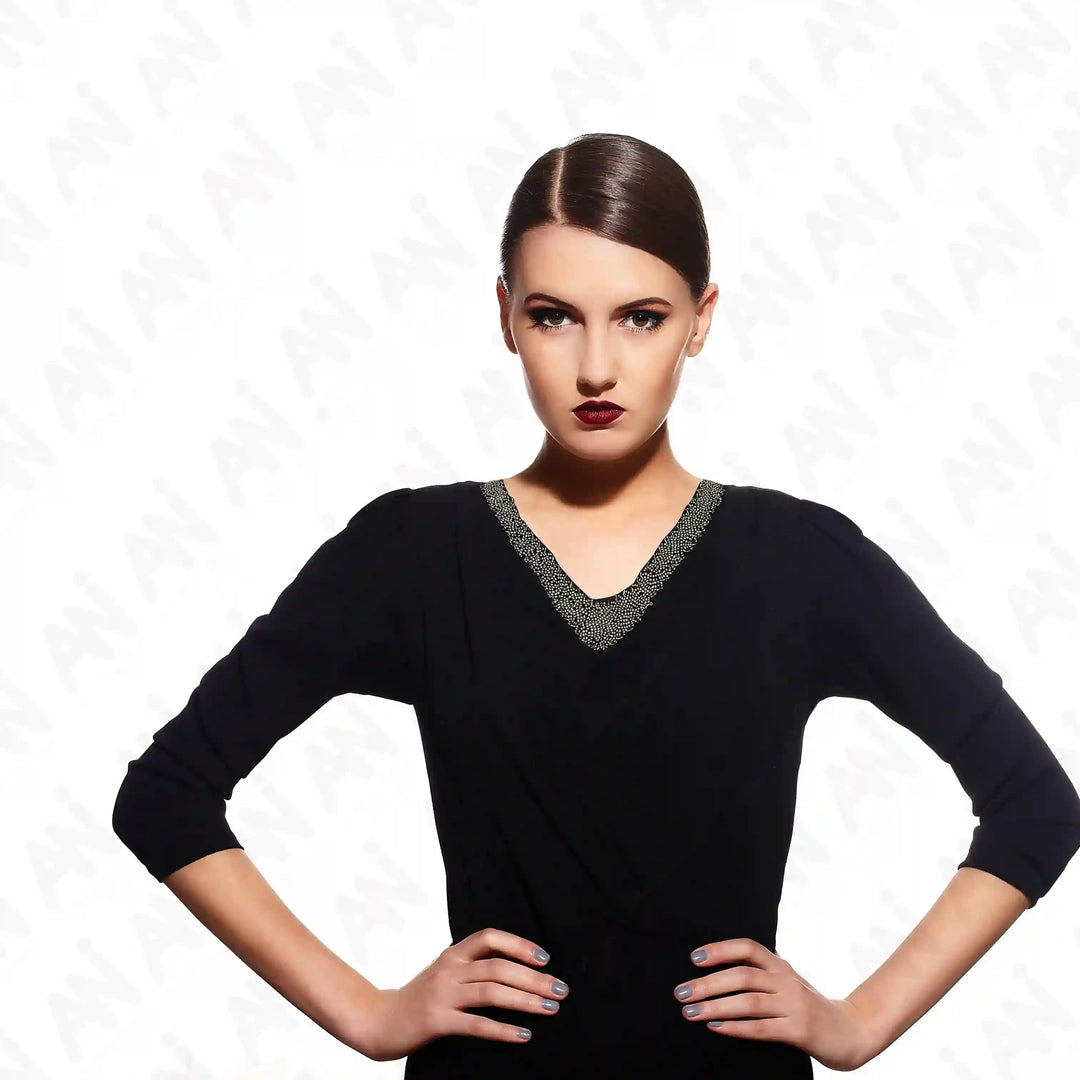 Silver Beaded V Neckline