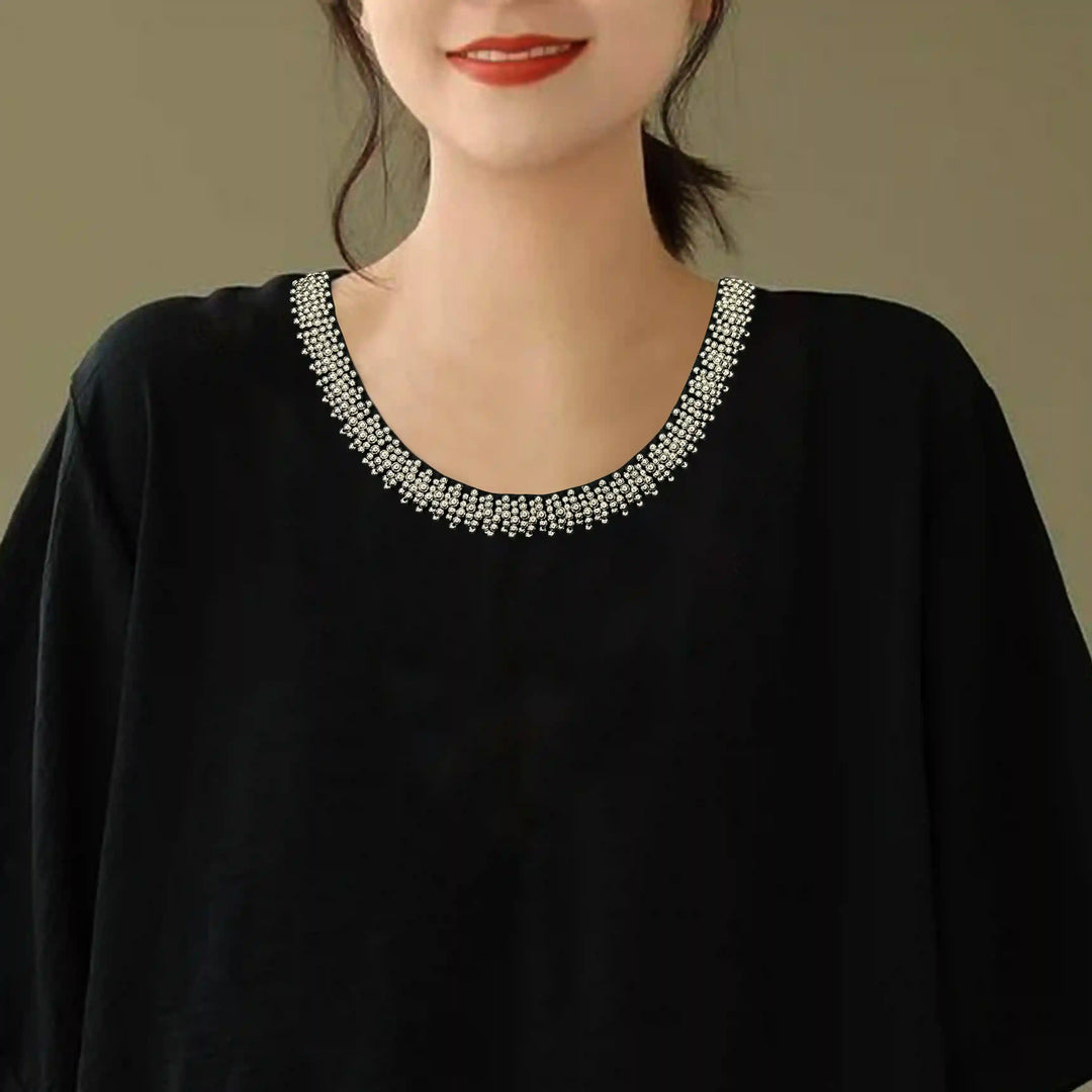 Casual Style Beaded Scoop Neckline