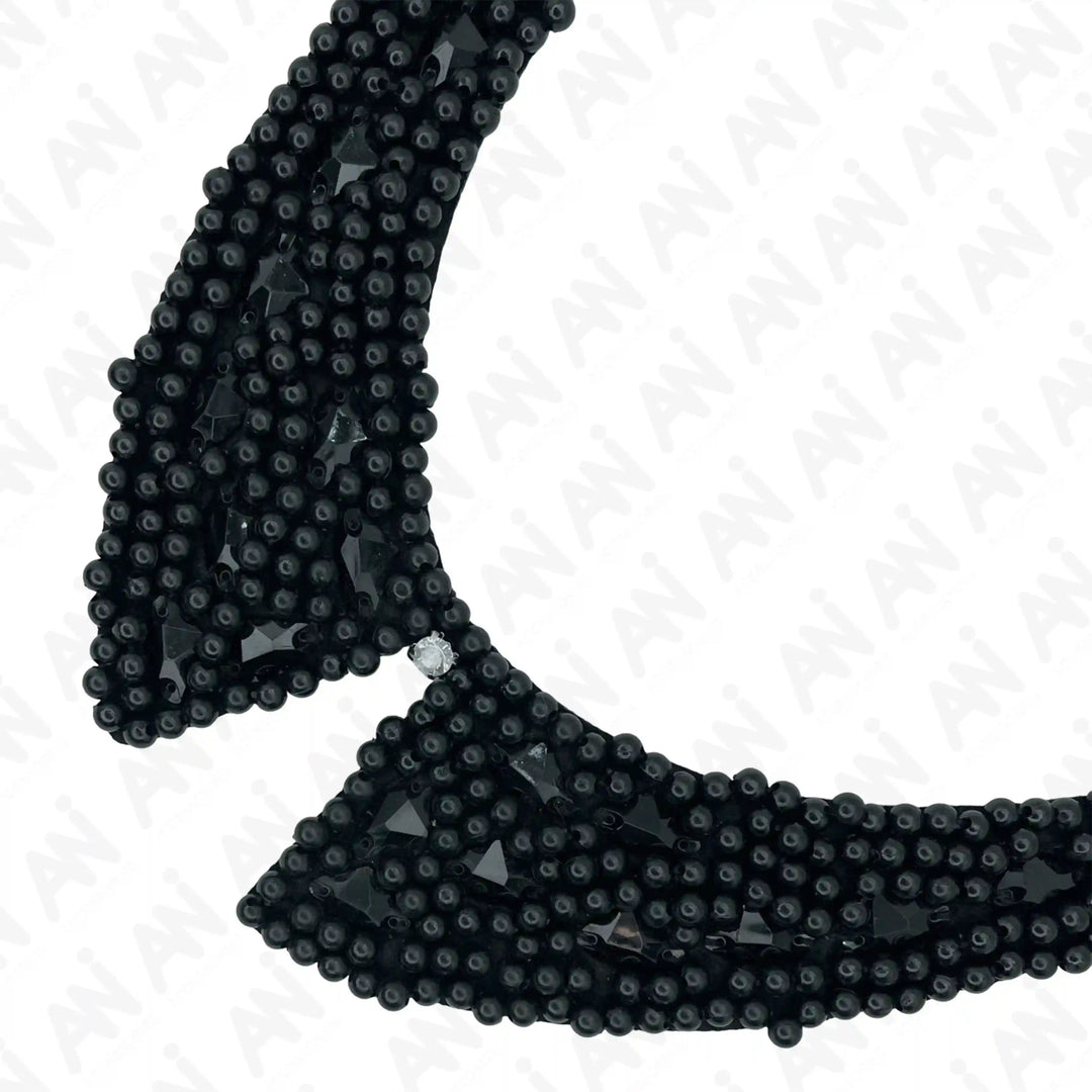 Black Bead Embellished Collar Neckline
