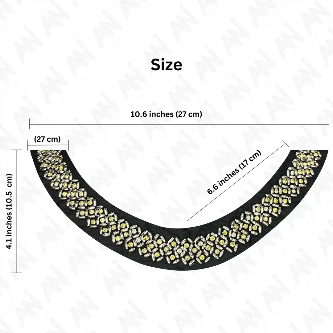 Black Beaded Round Neckline