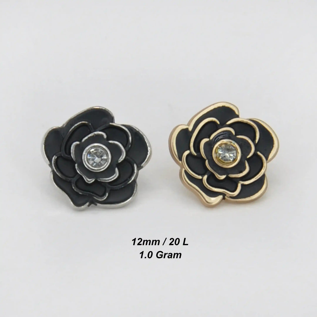 Premium Black Rose Metal Button | 12mm (20L)
