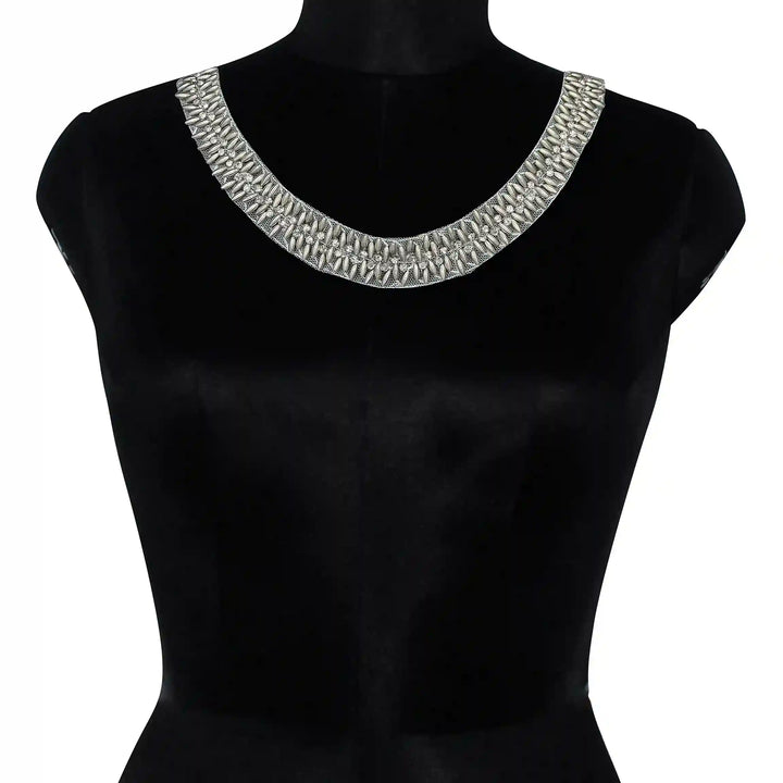 Textured Silver Beaded Round Neckline