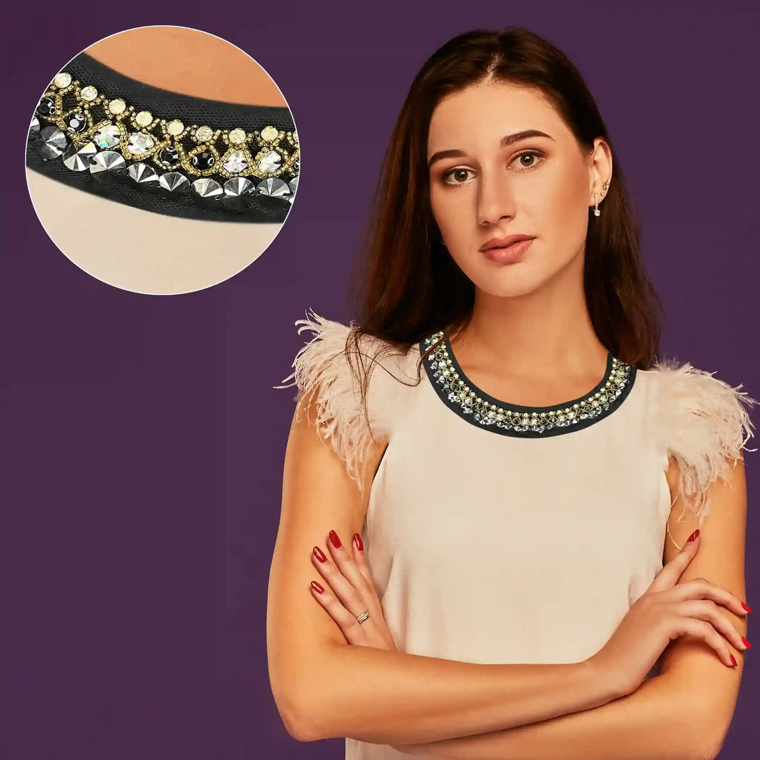 Shiny Beaded Round Neckline