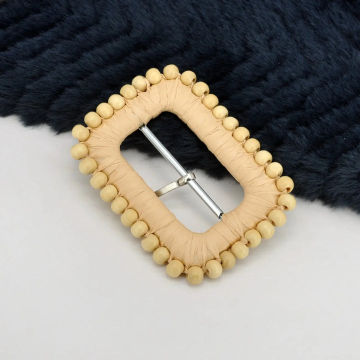 Rectangular Handwoven Straw Raffia Buckle | 2 inches & 3.3 inches