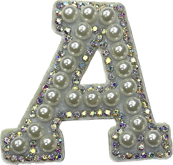 Letter A White Pearl Rhinestone Hot fix Or Sew Patch