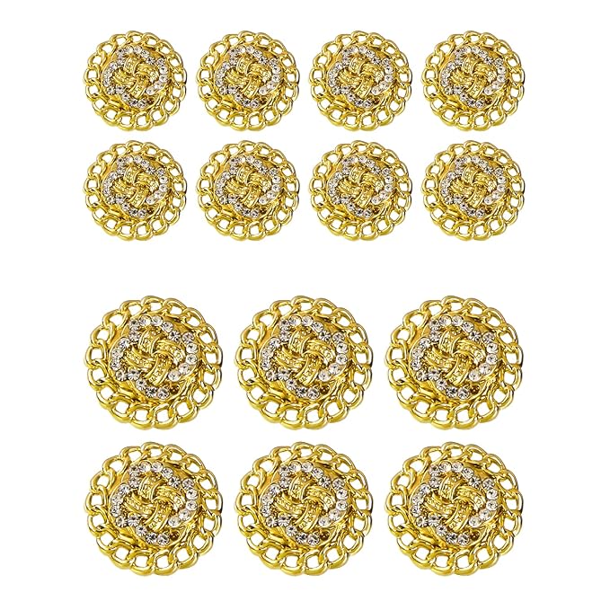 Circular Border Design with Diamond Accents Metal Buttons (8 Small + 6 Big)