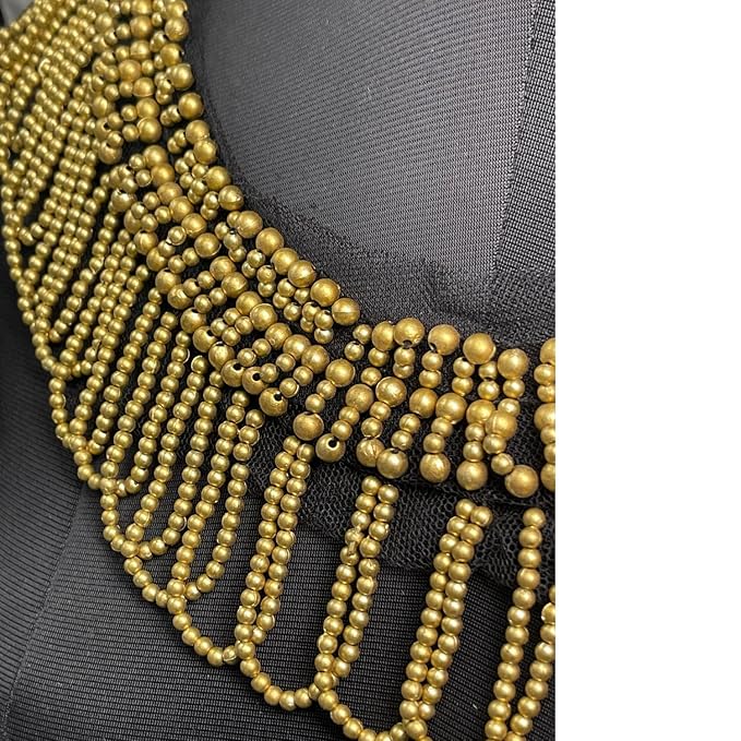 Gold Beaded Fringe Neckline