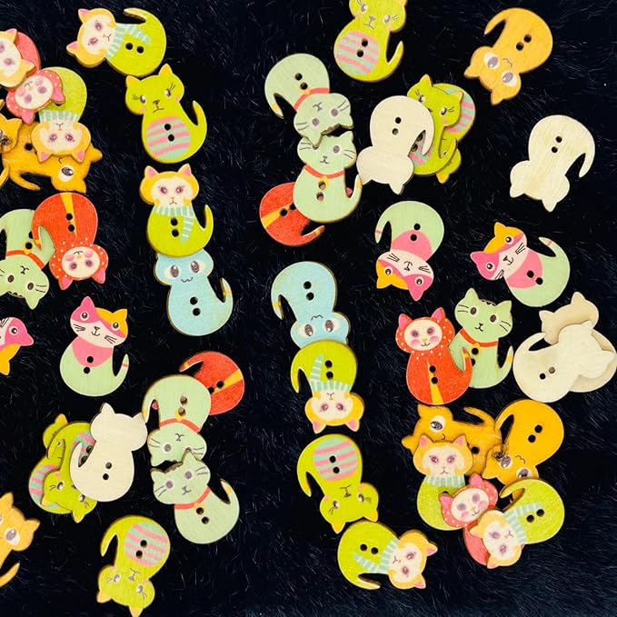 Wooden Cute Kitty Buttons(Set of 6 Buttons)