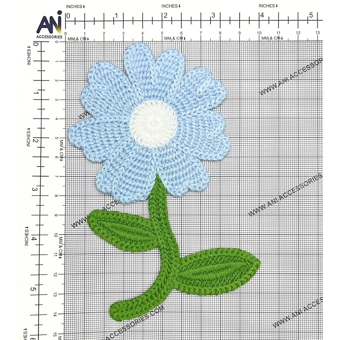 Crochet Sun Flower with Leaves Sew On Applique Patches