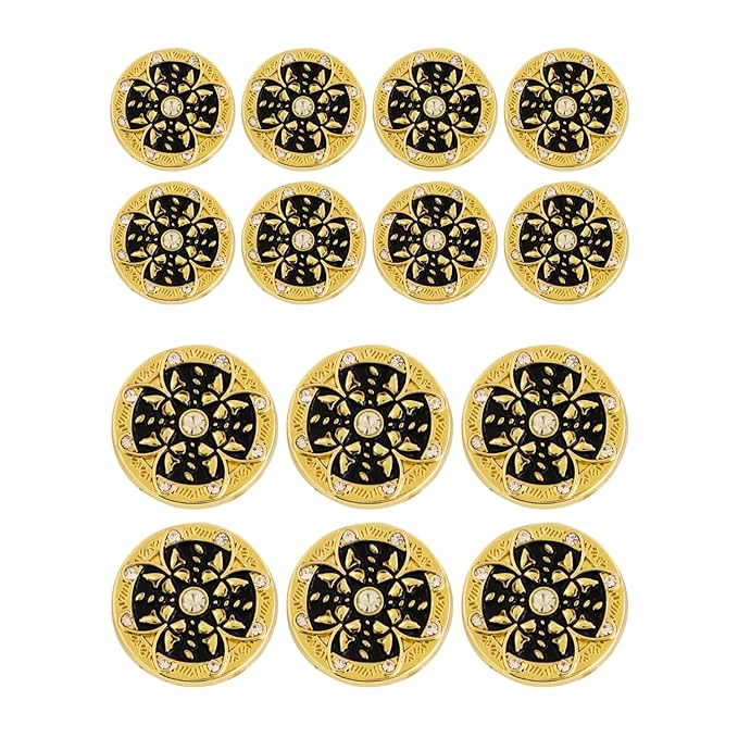 Black Flora White Centers Metal Buttons