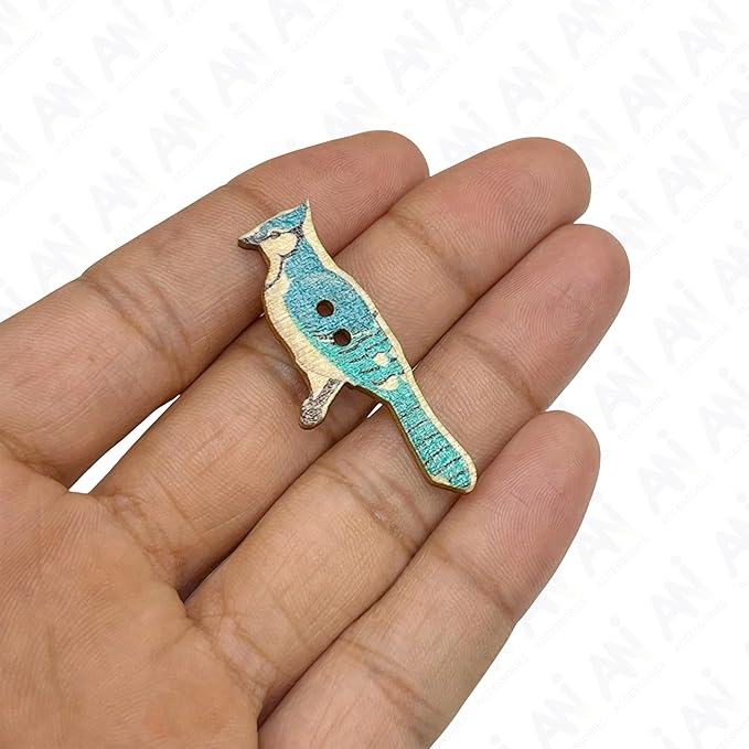ANI Accessories (4 x1.5) cm 20 Pcs Vintage Wooden Buttons 2 Holes Blue Bird Jay Parrot Design Button Sewing Production Irregular Shape Button Handmade DIY Art & Crafts