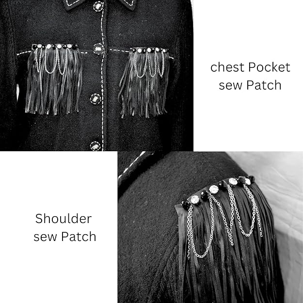 Black Fringe and Rhinestone Patch