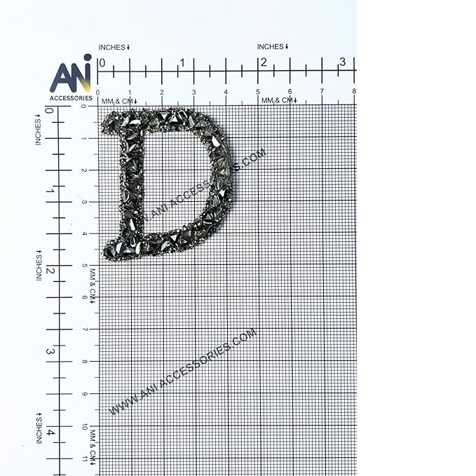 Letter D Black Sparkling Rhinestone Patch