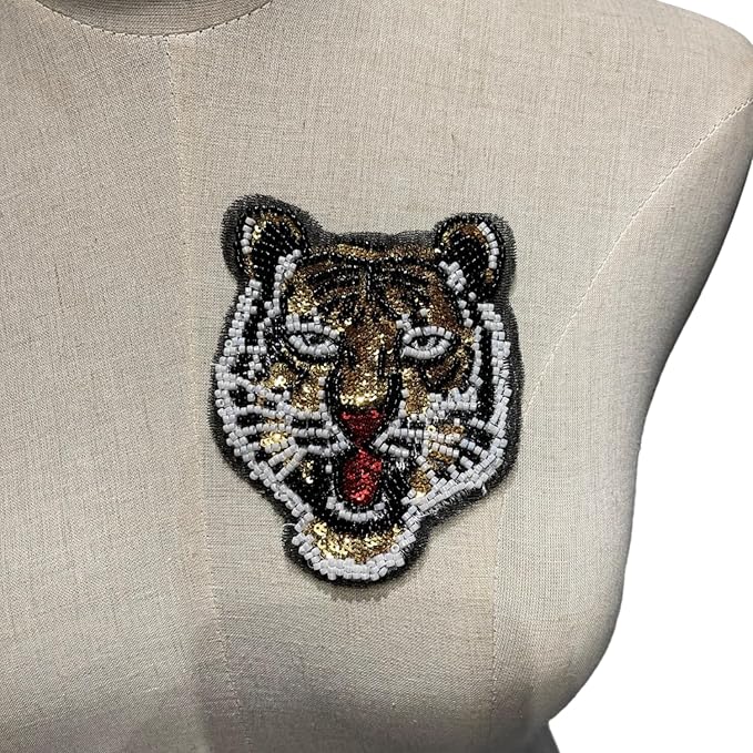 Beaded Tiger Head Sew Patch