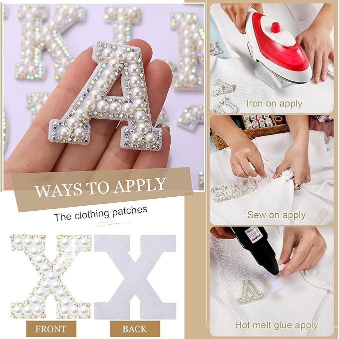 Letter N White Pearl Rhinestone Hot fix Or Sew Patch