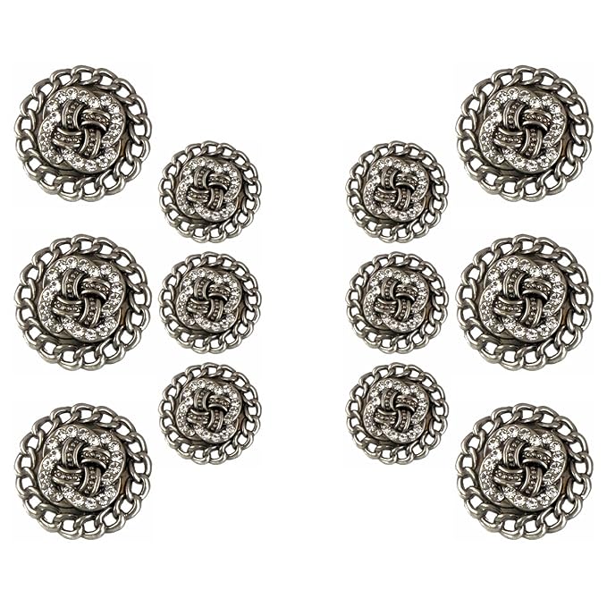 Circular Border Design with Diamond Accents Metal Buttons (8 Small + 6 Big)