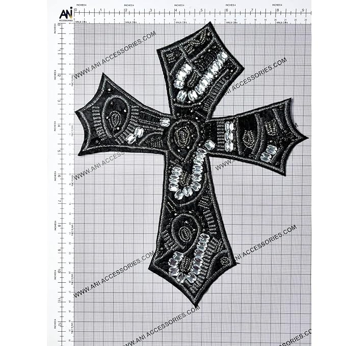 Black Beaded Cross Sew Patch