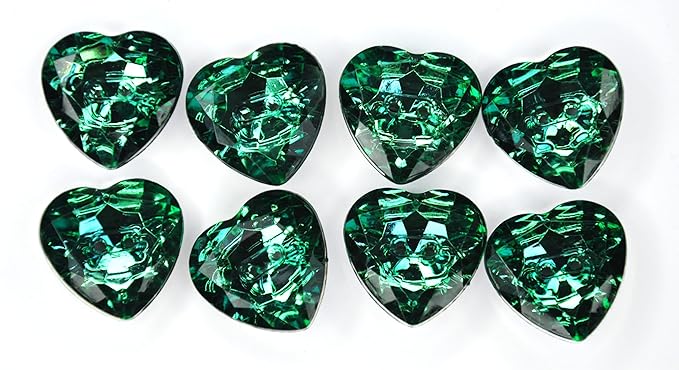 Radiant Dark Green Crystal Heart-Shaped Acrylic Buttons