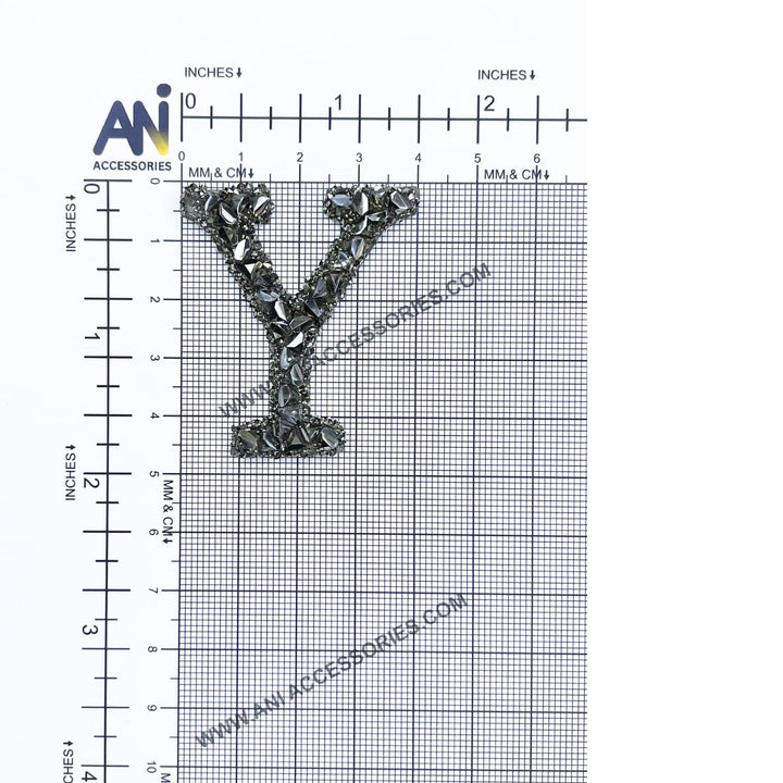 Letter V Black Sparkling Rhinestone Patch