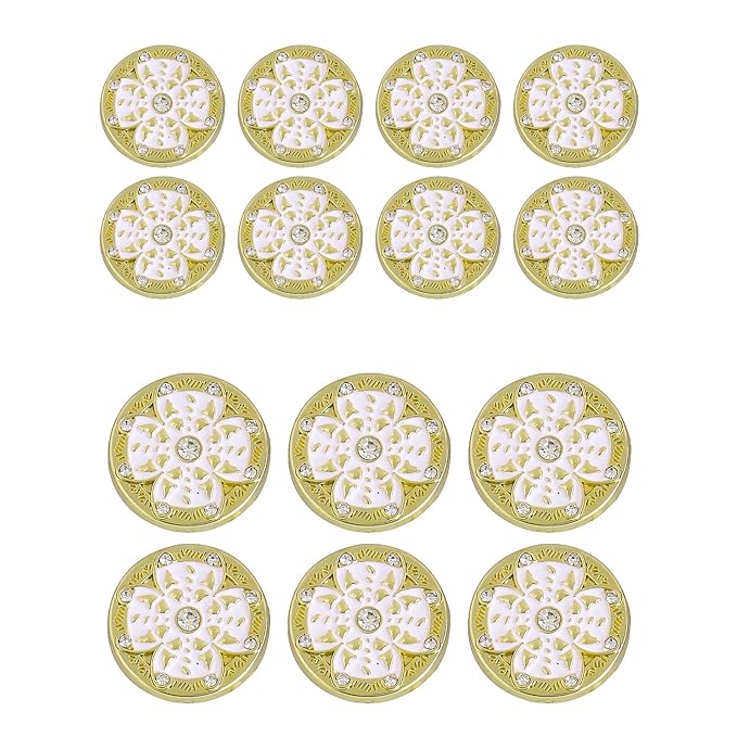 Golden Floral Metal Buttons with White Centers