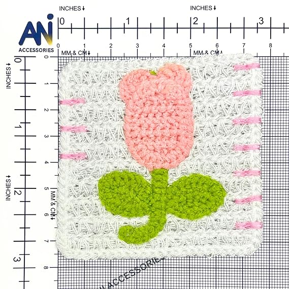 Crochet Yellow Tulip Flower with Leaves Sew On Applique Crochet Patches