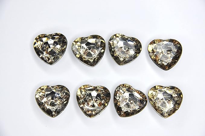 Radiant Dark Smoky Crystal Heart-Shaped Acrylic Buttons