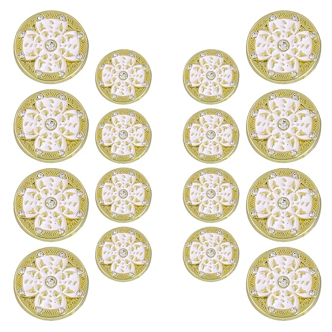 Golden Floral Metal Buttons with White Centers