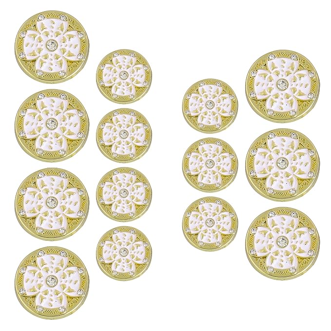 Golden Floral Metal Buttons with White Centers