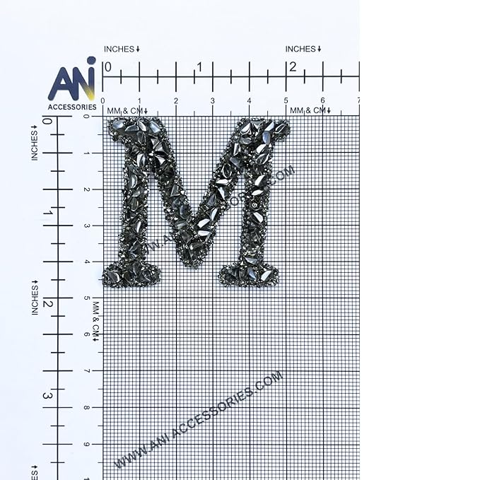 Letter M Black Sparkling Rhinestone Patch