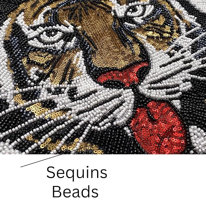 Beaded Tiger Head Sew Patch